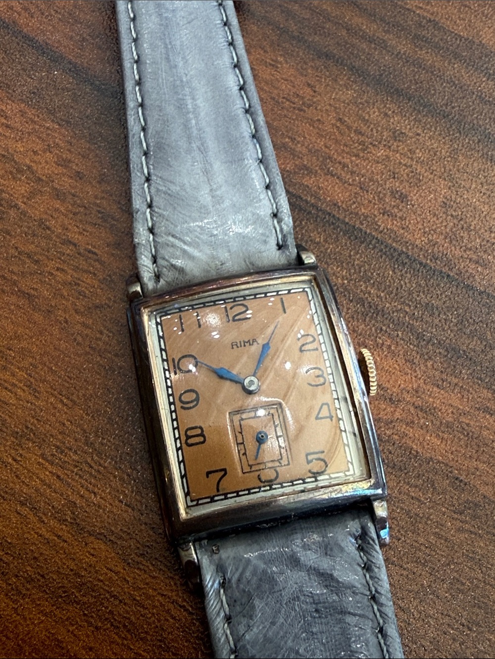 Men's Rectangular Vintage Watch in Champagne Dial and Gray Strap rima watch
